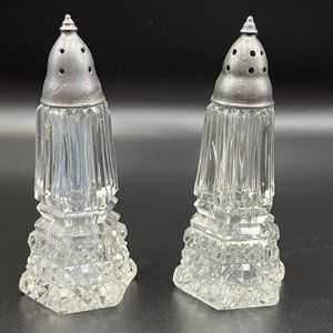 Cut Glass Salt & Pepper Shaker Pewter Toppers
